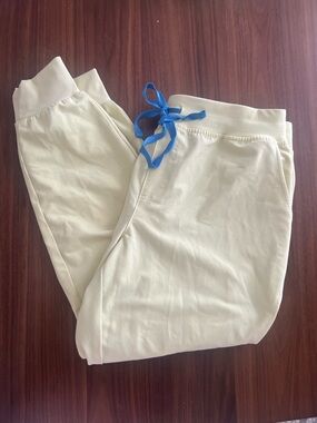 Figs yellow scrub pants  with Blue Drawstring